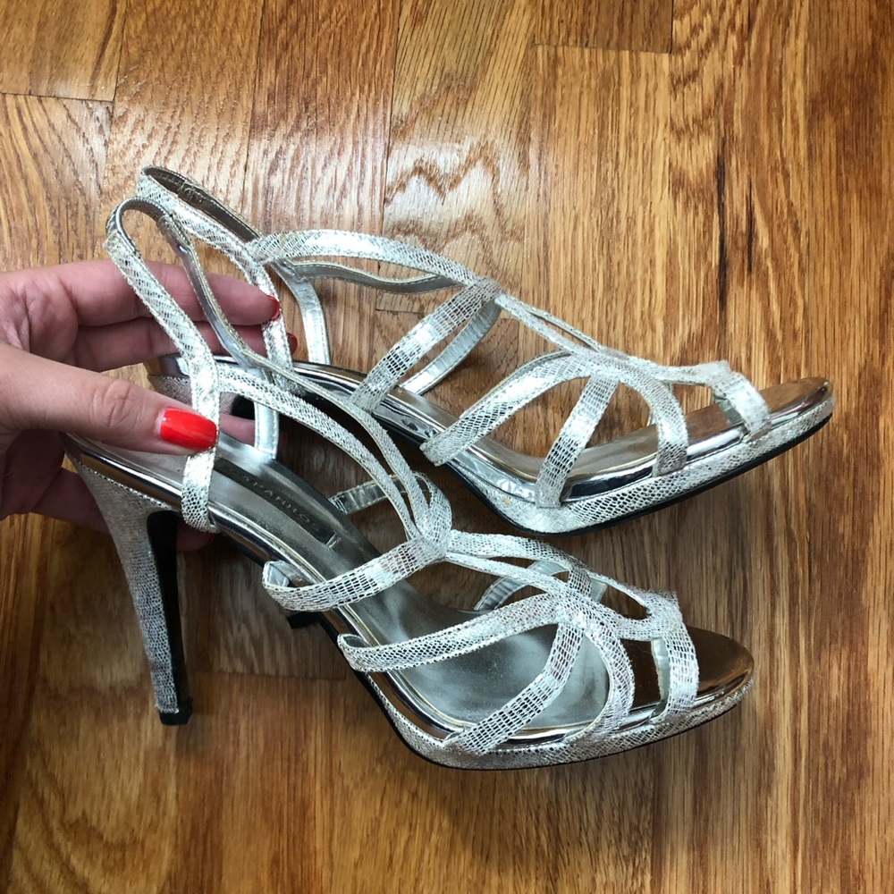 Silver heels, size 8